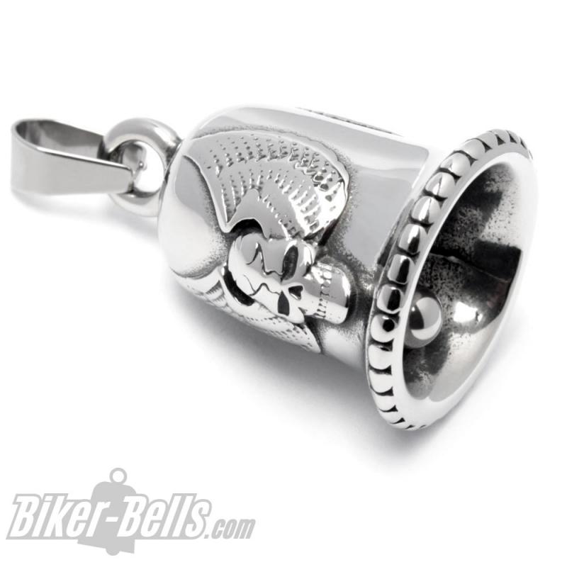 Totenkopf mit Flügel Biker-Bell aus Edelstahl Winged Skull Ride Bell Glücksglocke